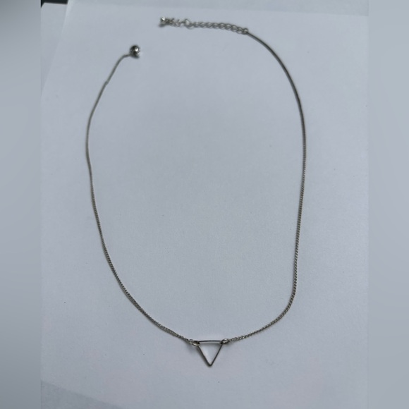 Silver Tone Triangle Pendant Necklace Minimalist Style - Picture 1 of 3